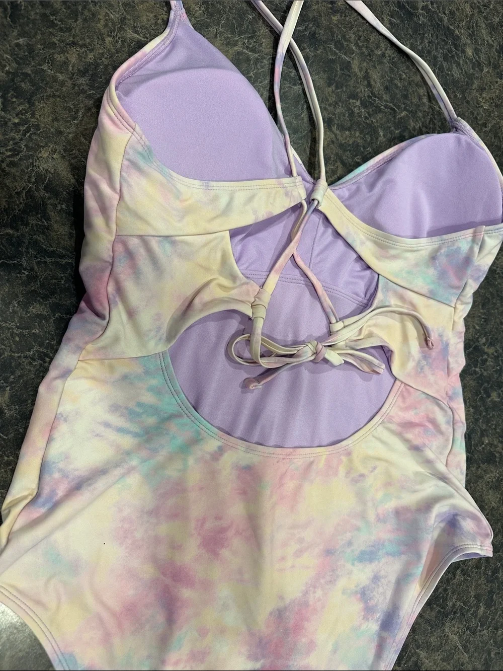 Pastel Tie-Dye One-Piece Swimsuit - Lavender Accents